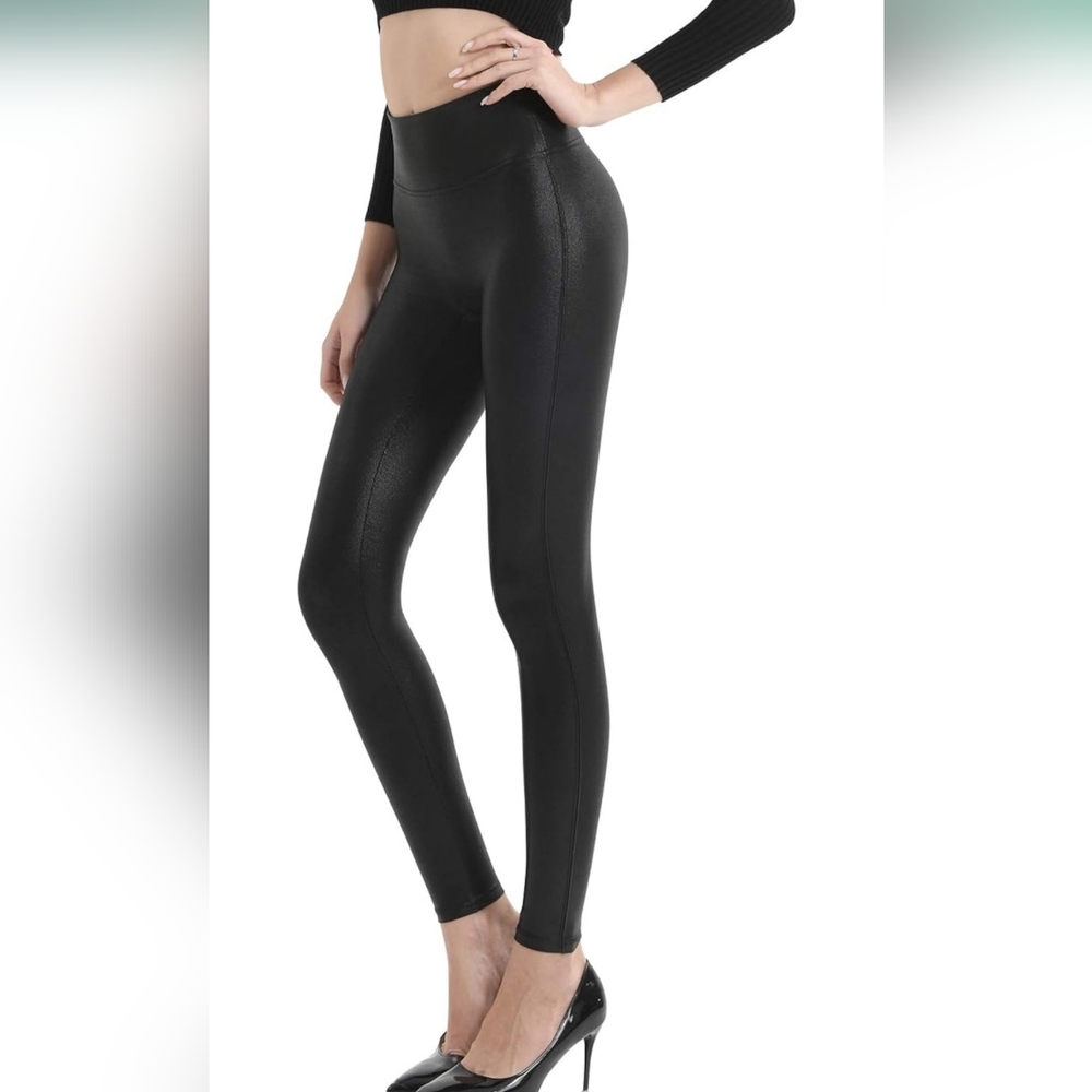 Retro Gong Womens Faux Leather Leggings Stretch High Waisted Pleather Pants Sz S
